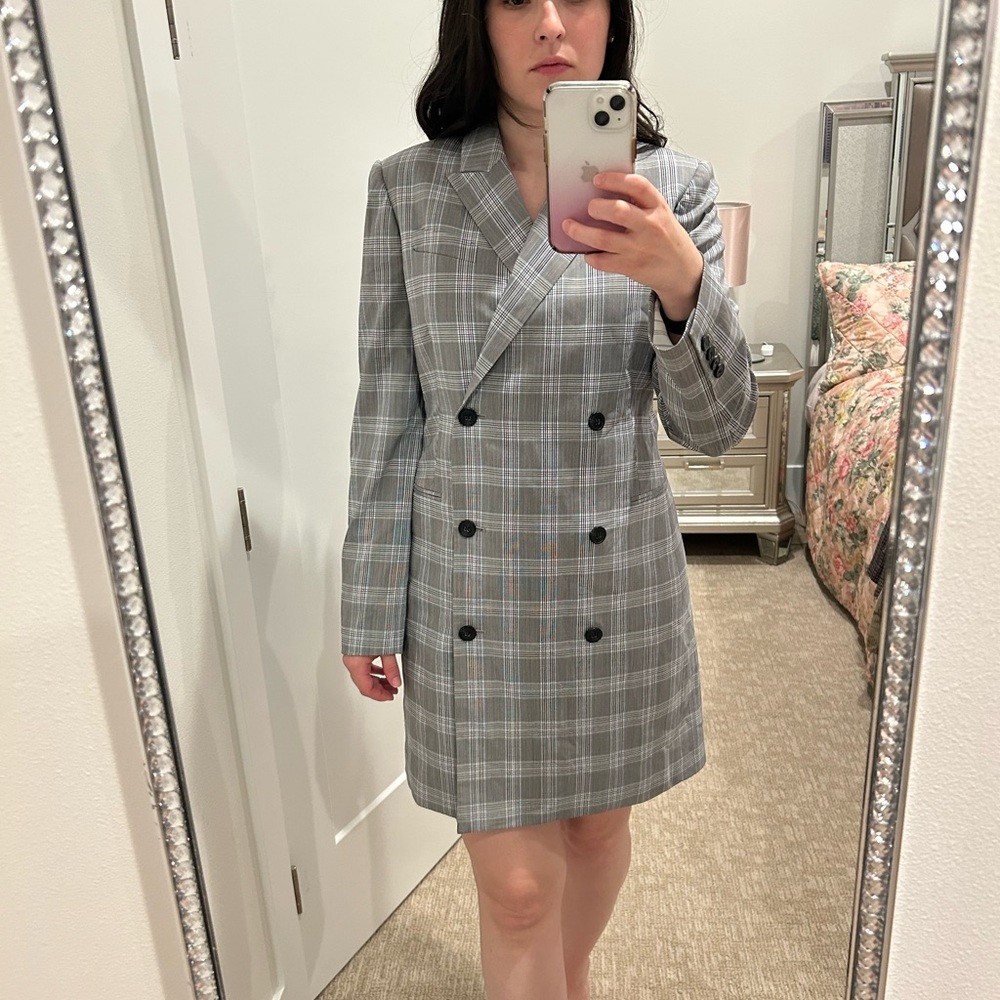 Theory virgin wool double breasted plaid Blazer dress size 8